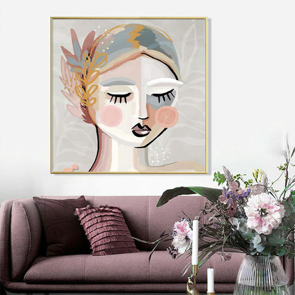 60cmx60cm Calm Girl Gold Frame Canvas Wall Art