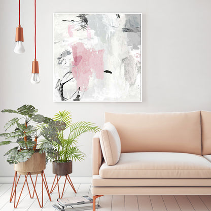 50cmx50cm Abstract Pink Grey 2 Sets White Frame Canvas Wall Art