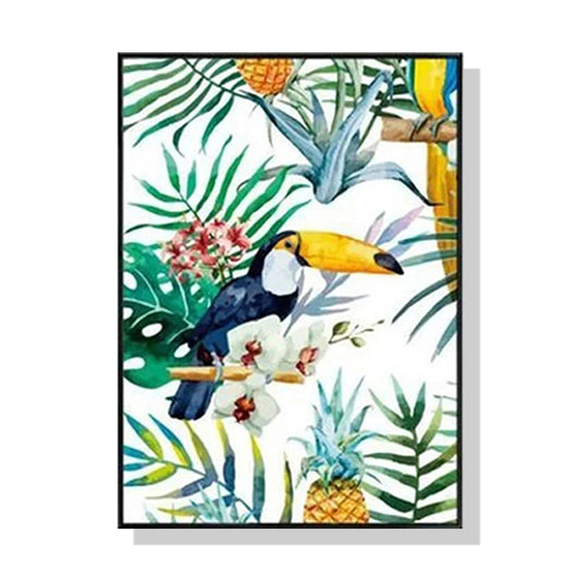 70cmx100cm Toucan plants Black Frame Canvas Wall Art