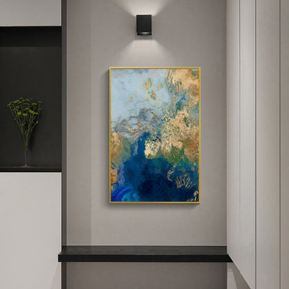 50cmx70cm Marbled Blue Gold Artwork Gold Frame Canvas Wall Art