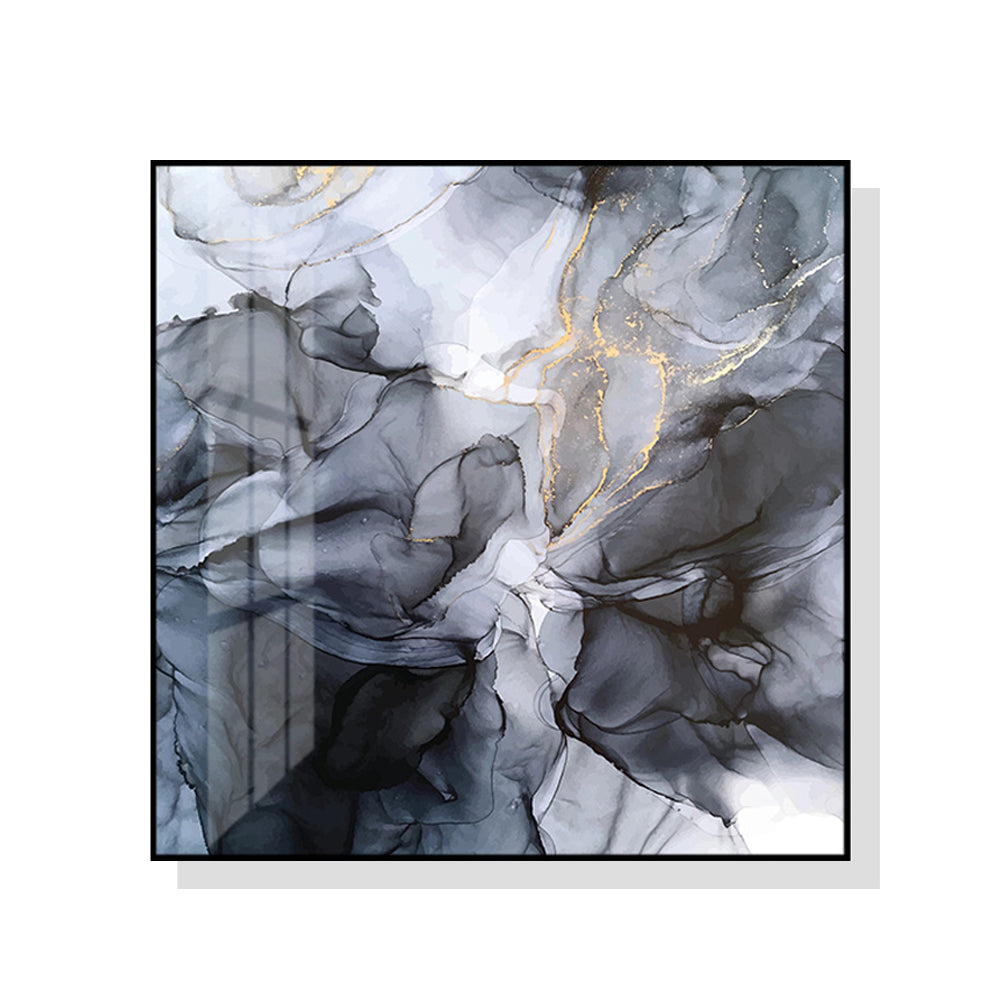 50cmx50cm Marbled Black Grey Black Frame Canvas Wall Art