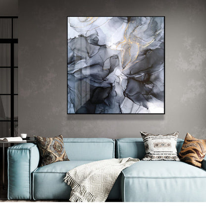 50cmx50cm Marbled Black Grey Black Frame Canvas Wall Art