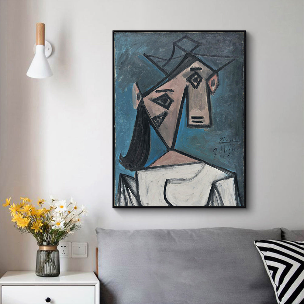 60cmx90cm Head Of A Woman By Pablo Picasso Black Frame Canvas Wall Art