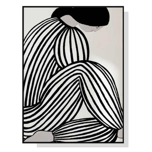 60cmx90cm Mid Century Figure Black Frame Canvas Wall Art