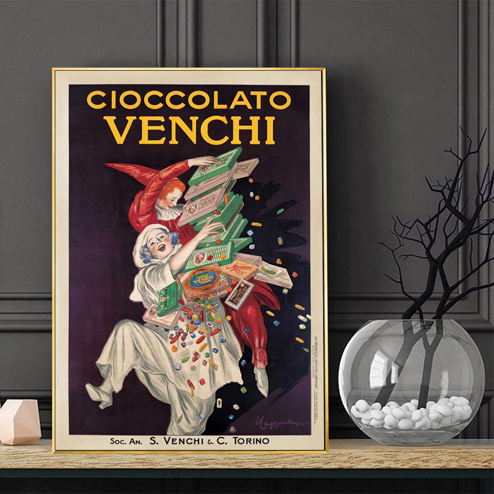 50cmx70cm Cioccolato Venchi Vintage Gold Frame Canvas Wall Art