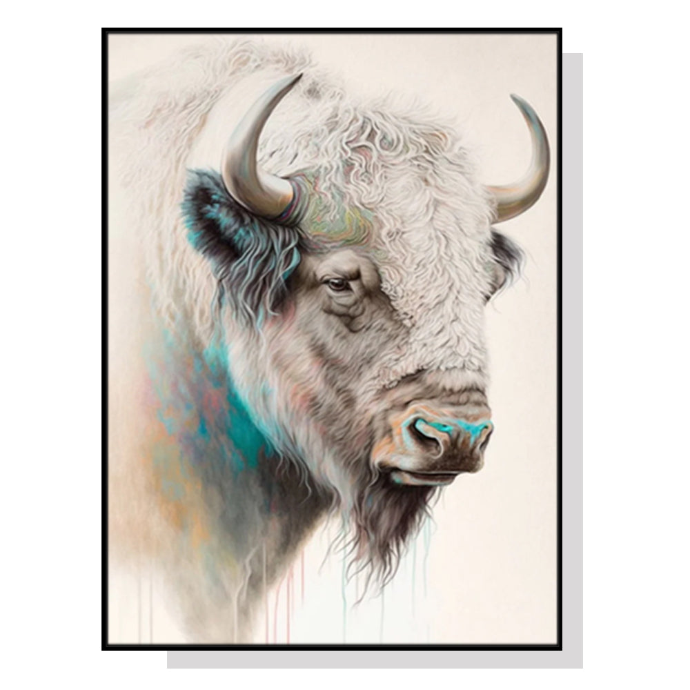 50cmx70cm Great White Buffalo Black Frame Canvas Wall Art