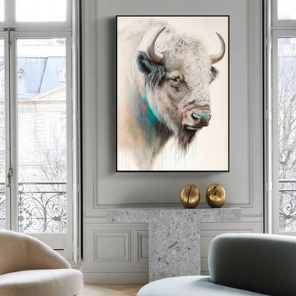 50cmx70cm Great White Buffalo Black Frame Canvas Wall Art