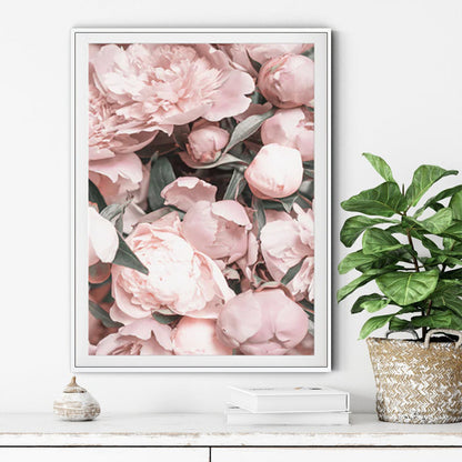 50cmx70cm Peony White Frame Canvas Wall Art