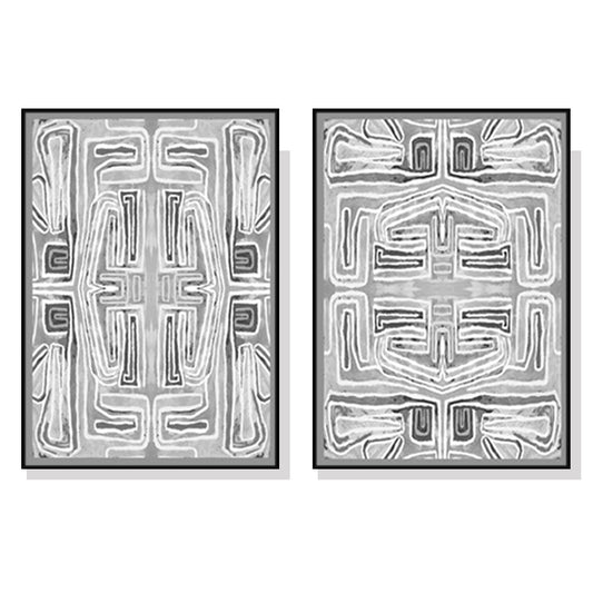 50cmx70cm Black White Pattern 2 Sets Black Frame Canvas Wall Art