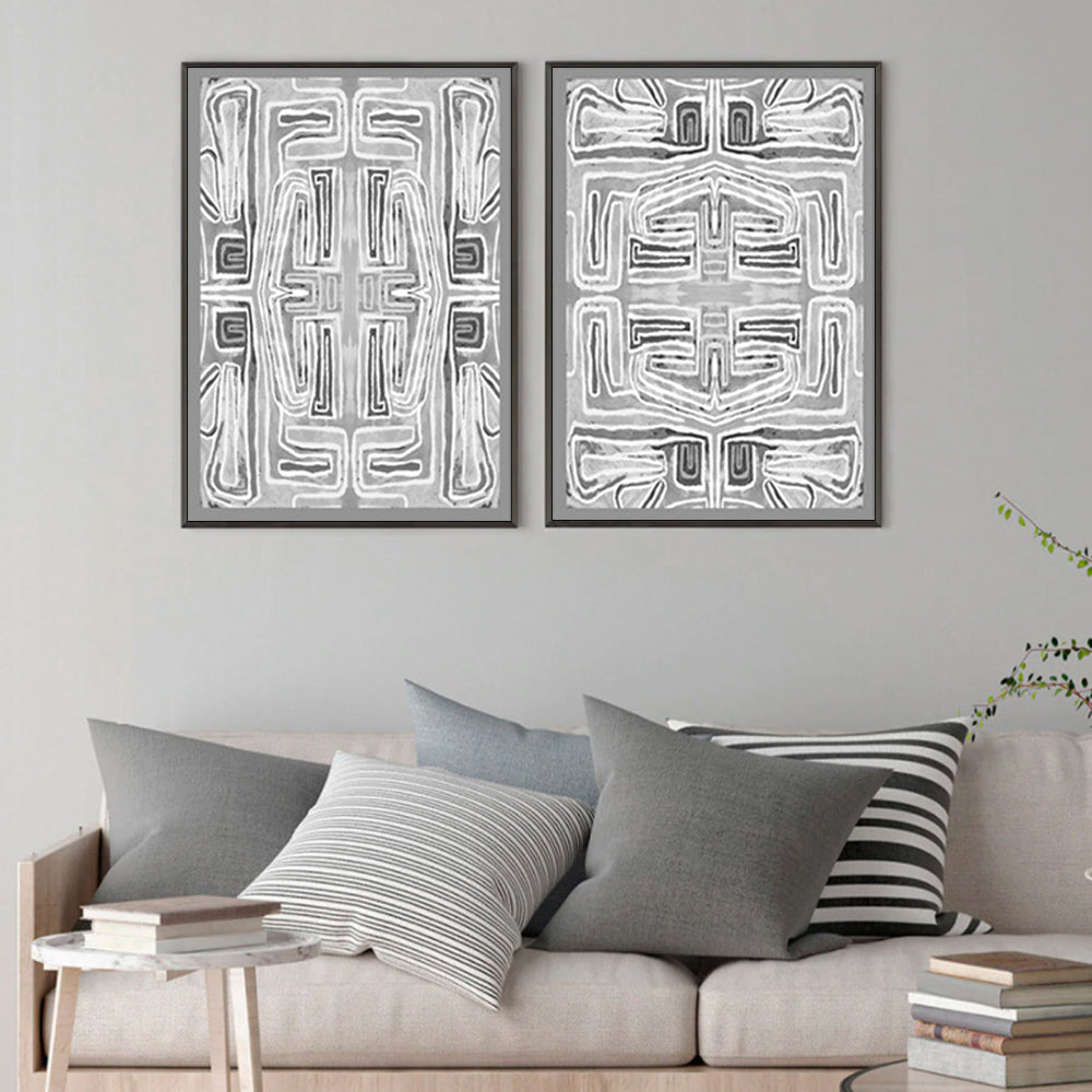 50cmx70cm Black White Pattern 2 Sets Black Frame Canvas Wall Art