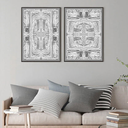 60cmx90cm Black White Pattern 2 Sets Black Frame Canvas Wall Art