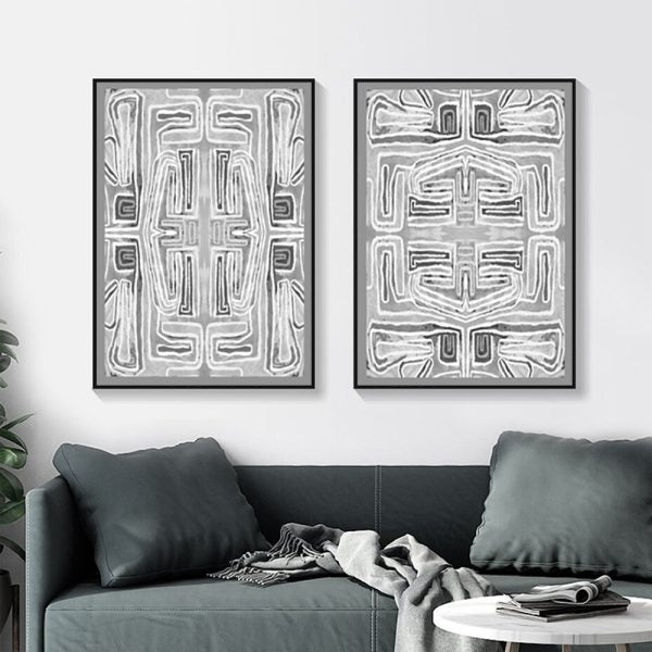 60cmx90cm Black White Pattern 2 Sets Black Frame Canvas Wall Art