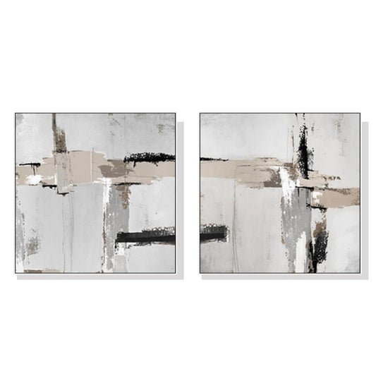 70cmx70cm Neutral Abstract 2 Sets White Frame Canvas Wall Art