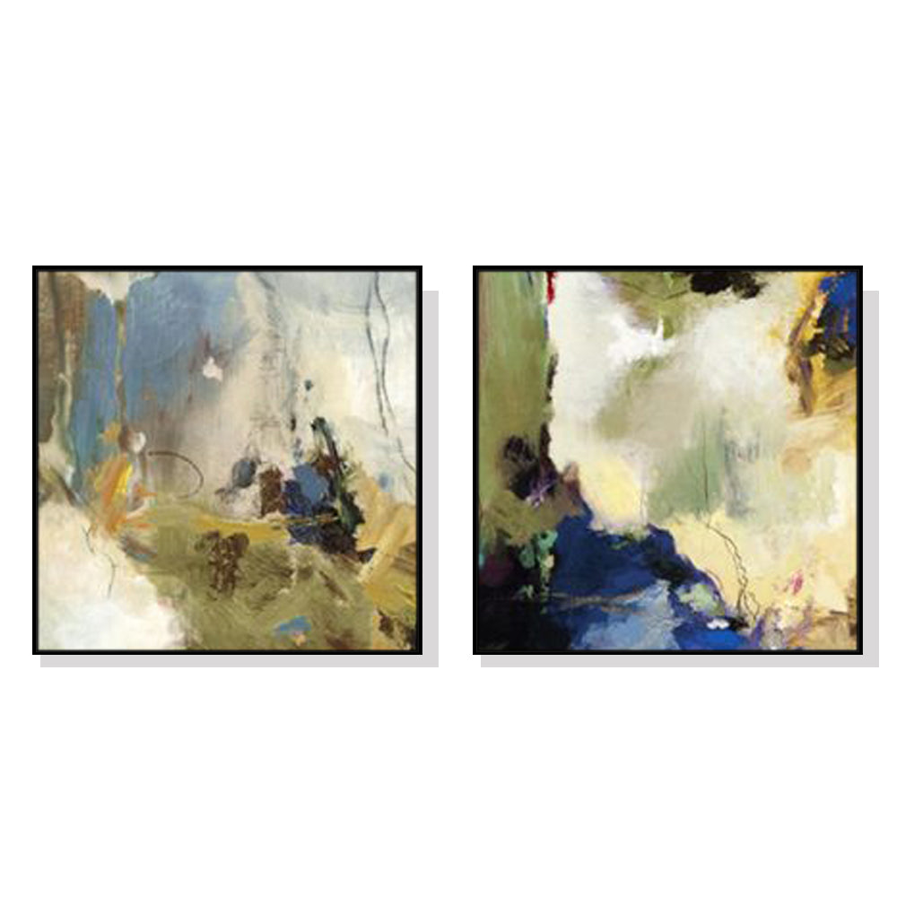 60cmx60cm Abstract Blue 2 Sets Black Frame Canvas Wall Art