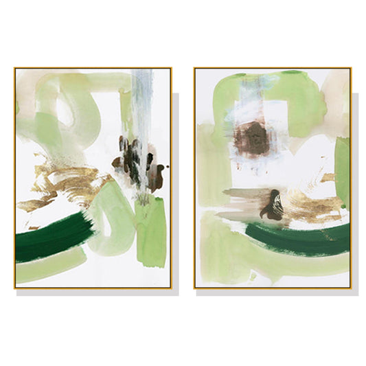 70cmx100cm Abstract Green Mint 2 Sets Gold Frame Canvas Wall Art