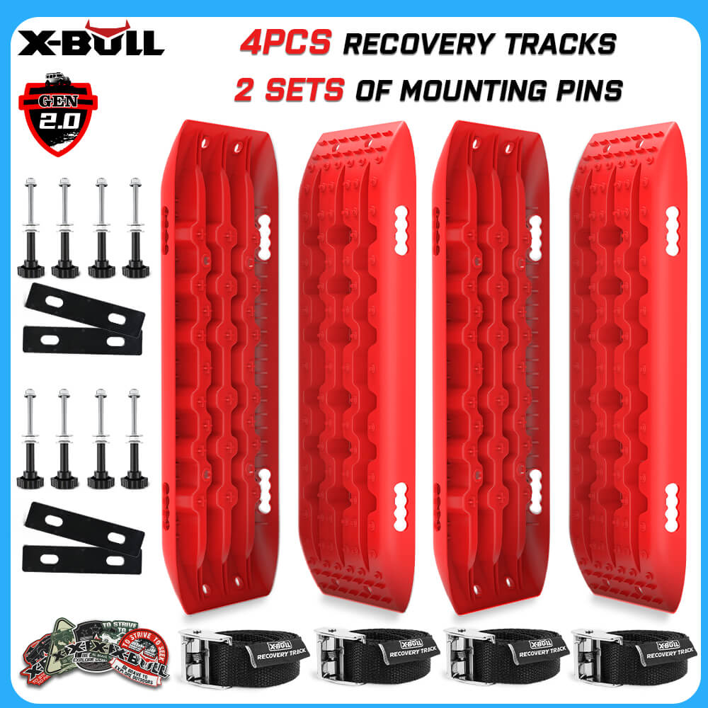 X-BULL Recovery tracks 10T 2 Pairs/ Sand tracks/ Mud tracks/  Mounting Bolts Pins Gen 2.0 -Red