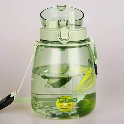 Clear Large Water Bottle Water Jug with Adjustable Shoulder Strap - Green