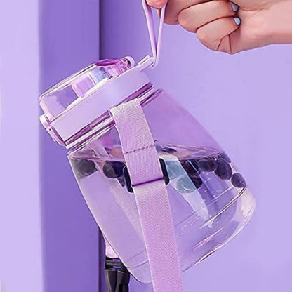 Clear Large Water Bottle Water Jug with Adjustable Shoulder Strap - Purple