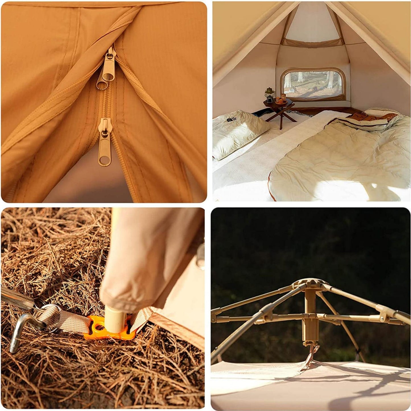 Large Space Luxury Frog Hexagonal Tent 5-8 Person Double Layer - Khaki