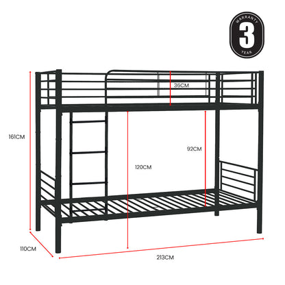 Kingston Slumber 2in1 King Single Metal Bunk Bed Frame, with Modular Design, Dark Matte Grey