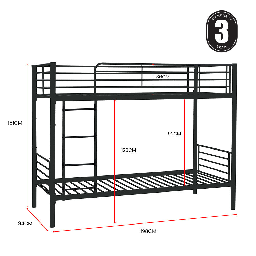 Kingston Slumber 2in1 Single Metal Bunk Bed Frame, with Modular Design, Dark Matte Grey