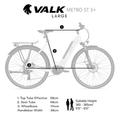 2023 Valk Metro ST 5 + Electric Bike, Mid-Drive, Step-Through, Large, White