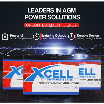 X-Cell 100Ah AGM Battery Deep Cycle 12v Marine Solar Camping Glass Matt 4WD Volt