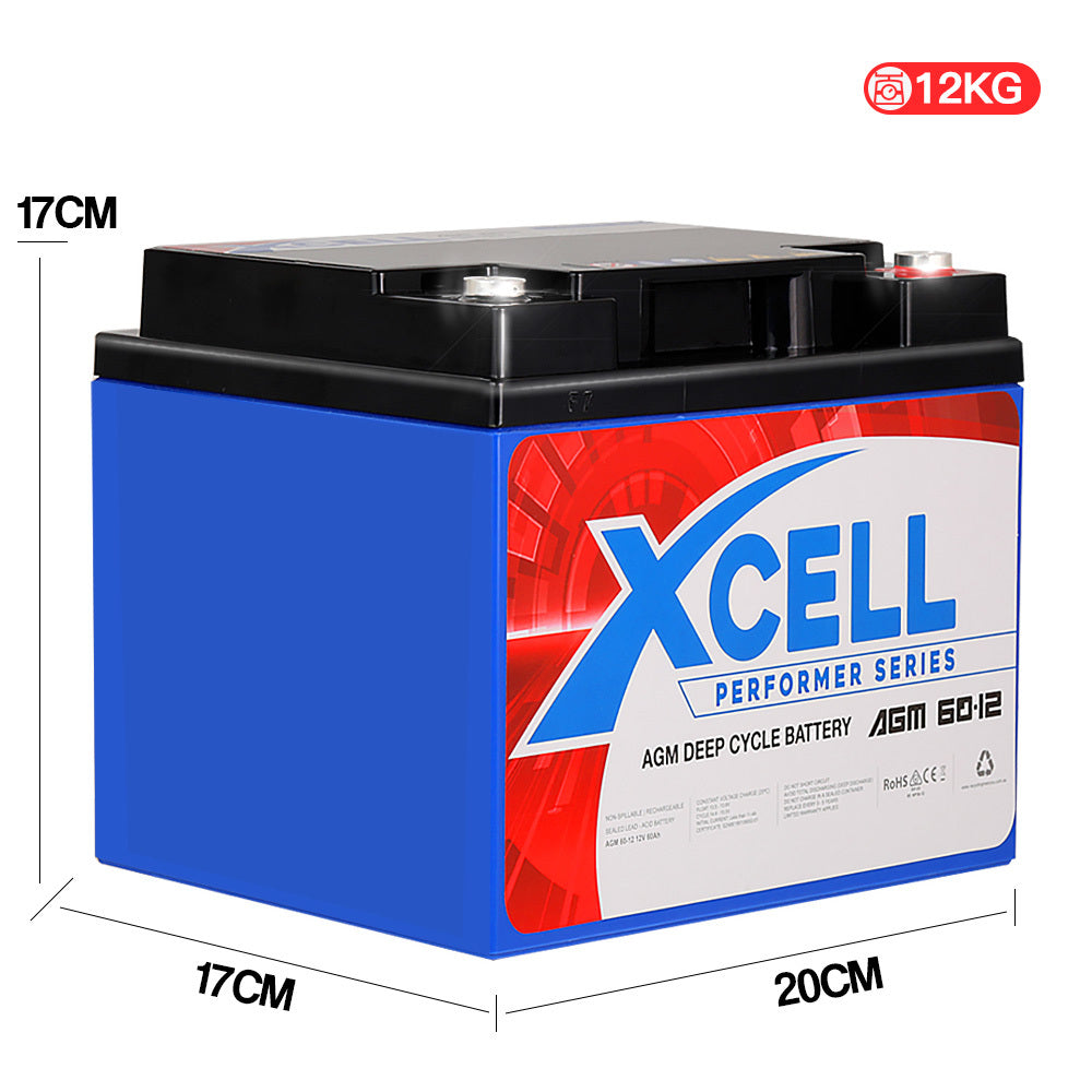 X-Cell 60Ah Performer Series AGM Deep Cycle Battery 12v for Mobility Scooter, Golf Cart and Camping