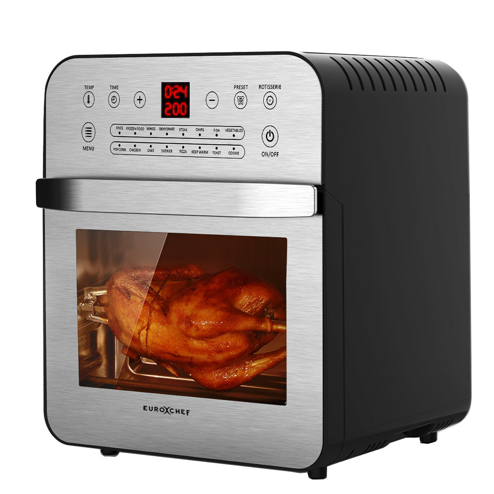 EUROCHEF 16L Digital Air Fryer Electric Airfryer Rotisserie Large Big Dry Cooker, Silver