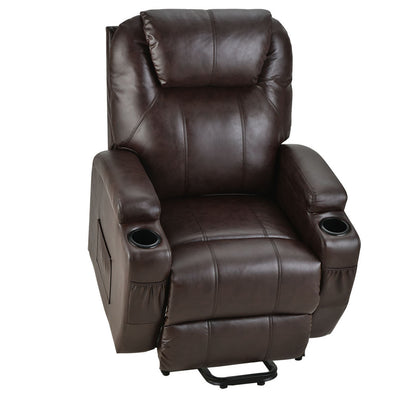 FORTIA Electric Massage Lift Recliner Chair Faux Leather 8 Point Massage Heating, Dark Crimson