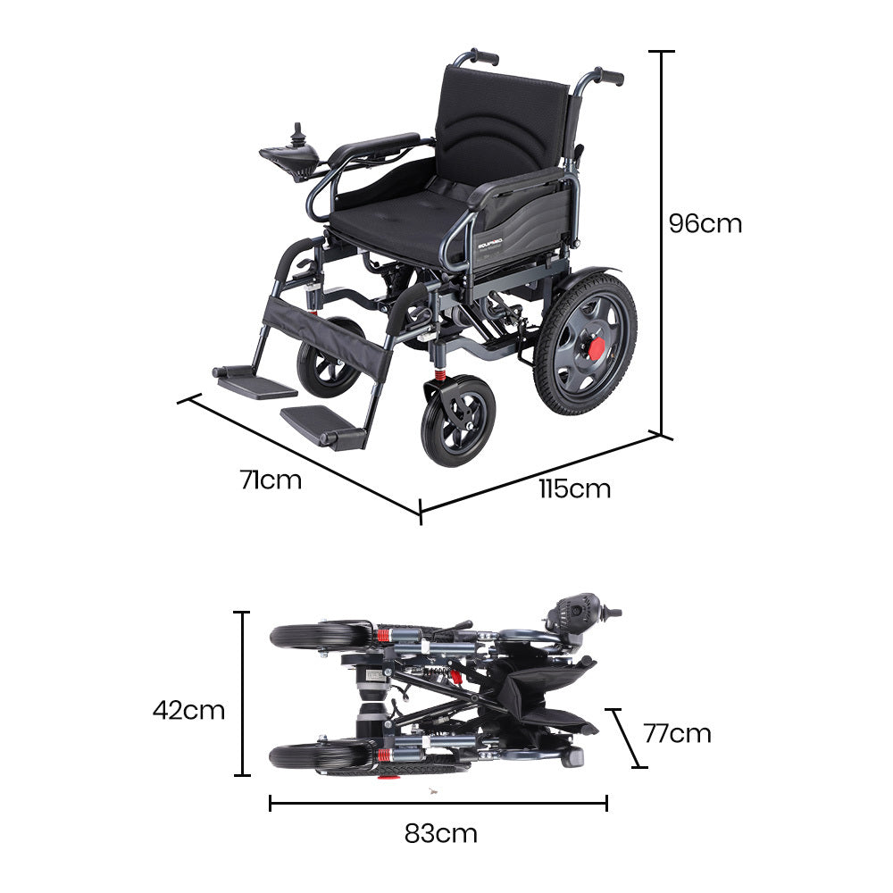 EQUIPMED Electric Folding Wheelchair, Folding, XL Wide Seat, Long Range, Lithium Battery, Black