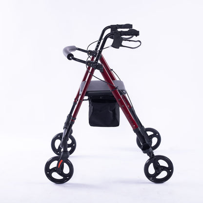 EQUIPMED 4 Wheel Lightweight Rollator Walker, Aluminium Frame, Seat, Carry Bag, for Seniors, Red