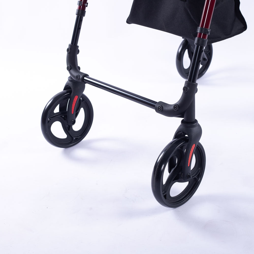 EQUIPMED 4 Wheel Lightweight Rollator Walker, Aluminium Frame, Seat, Carry Bag, for Seniors, Red