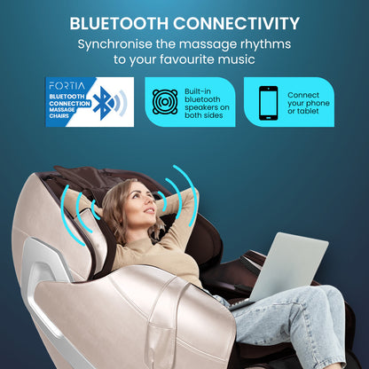 FORTIA Cloud 9 MkII Electric Massage Chair Full Body Zero Gravity with Heat and Bluetooth, Cream/Brown