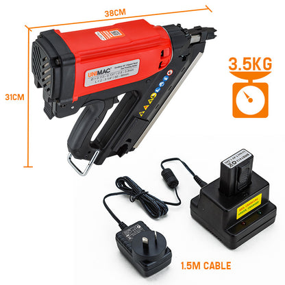 UNIMAC Cordless Framing Nailer 34 Degree Gas Nail Gun Portable Battery Charger