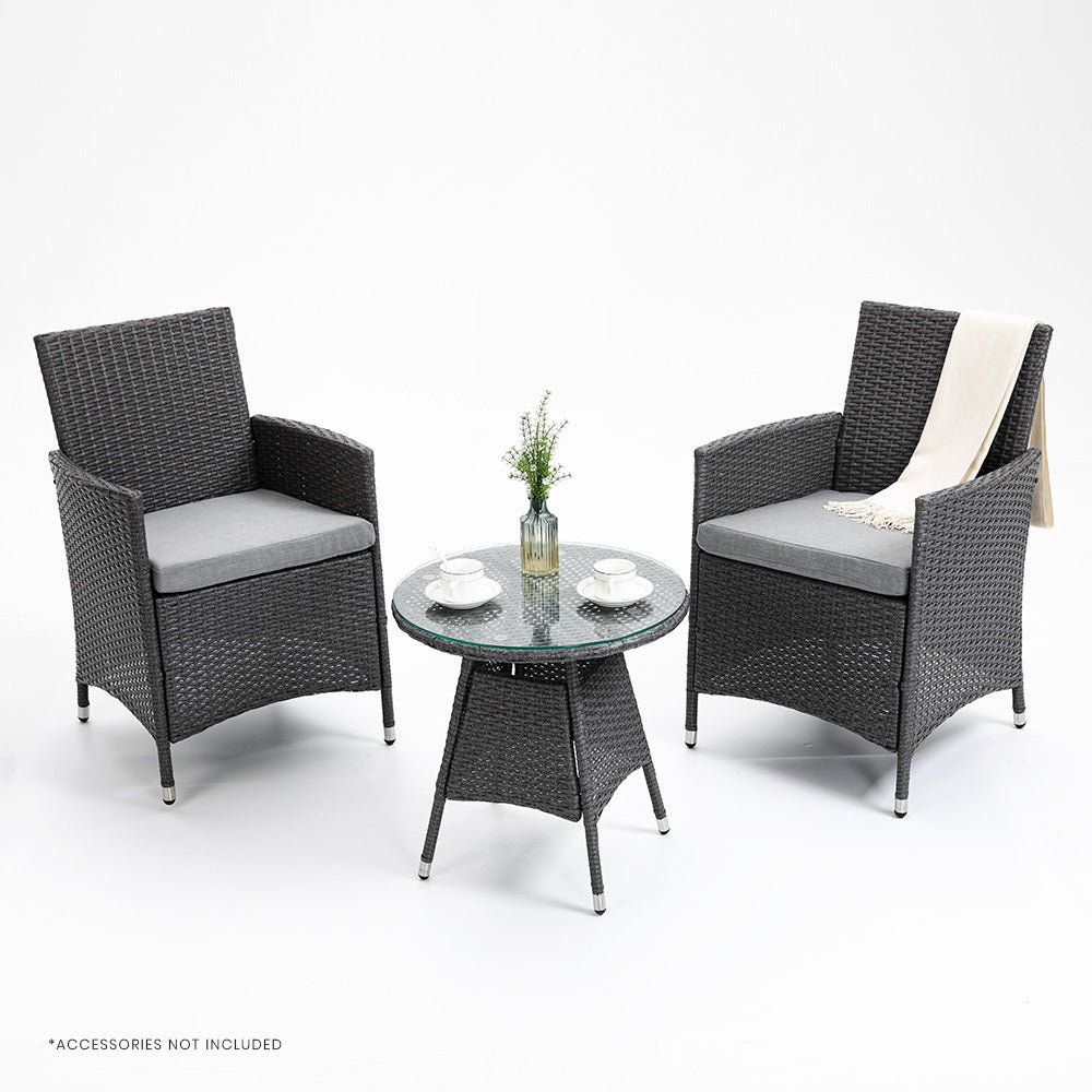 LONDON RATTAN 3 Piece Outdoor Furniture Set with Table and Chairs, Grey