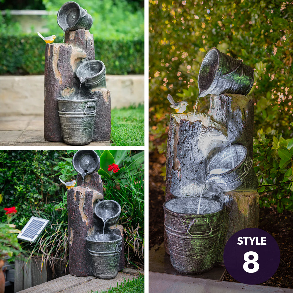 PROTEGE Solar Fountain Water Feature Outdoor Bird Bath with LED Lights - Charcoal