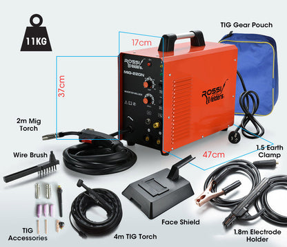 ROSSI 220A MIG Welder Inverter TIG Gasless Portable Welding Machine MMA ARC 15A Plug