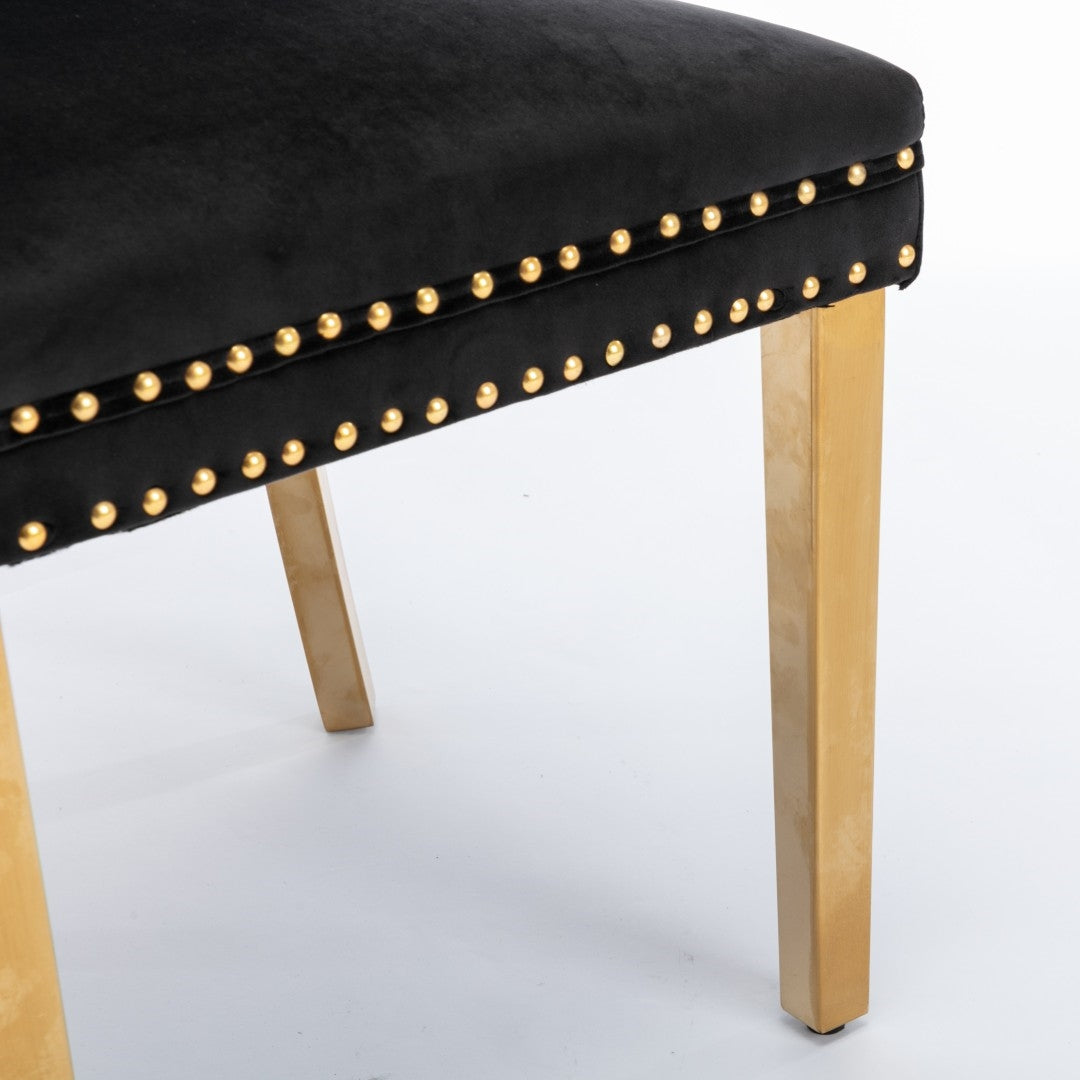 4x Velvet Dining Chairs with Golden Metal Legs-Black