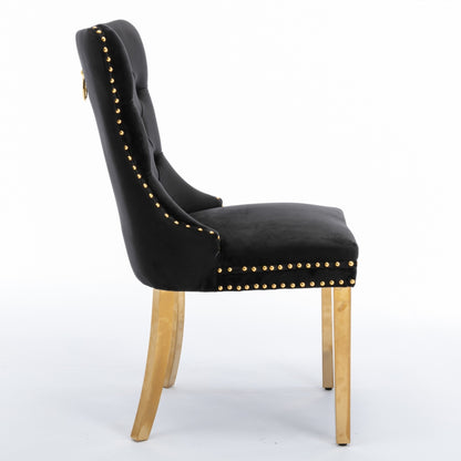 4x Velvet Dining Chairs with Golden Metal Legs-Black