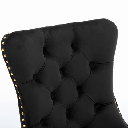 8x Velvet Dining Chairs with Golden Metal Legs-Black