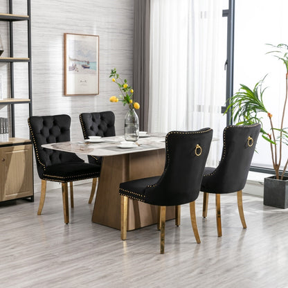 8x Velvet Dining Chairs with Golden Metal Legs-Black