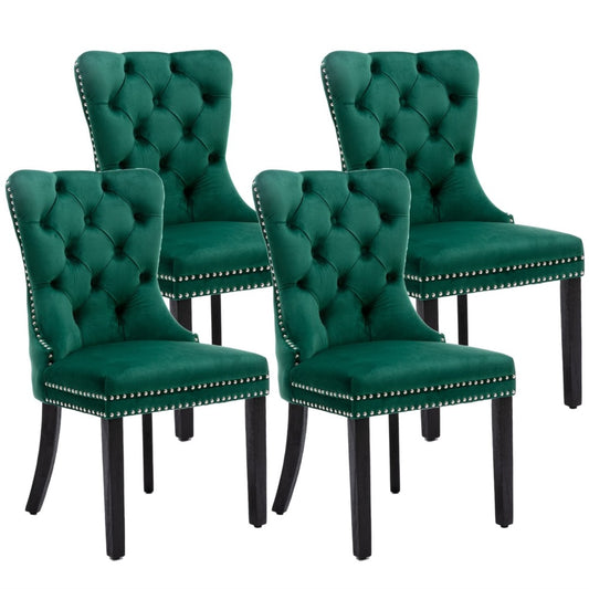 4x Velvet Dining Chairs- Green