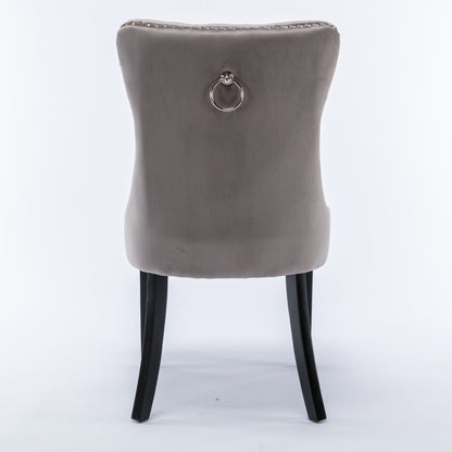 4x Velvet Dining Chairs Upholstered Tufted Kithcen Chair with Solid Wood Legs Stud Trim and Ring-Gray