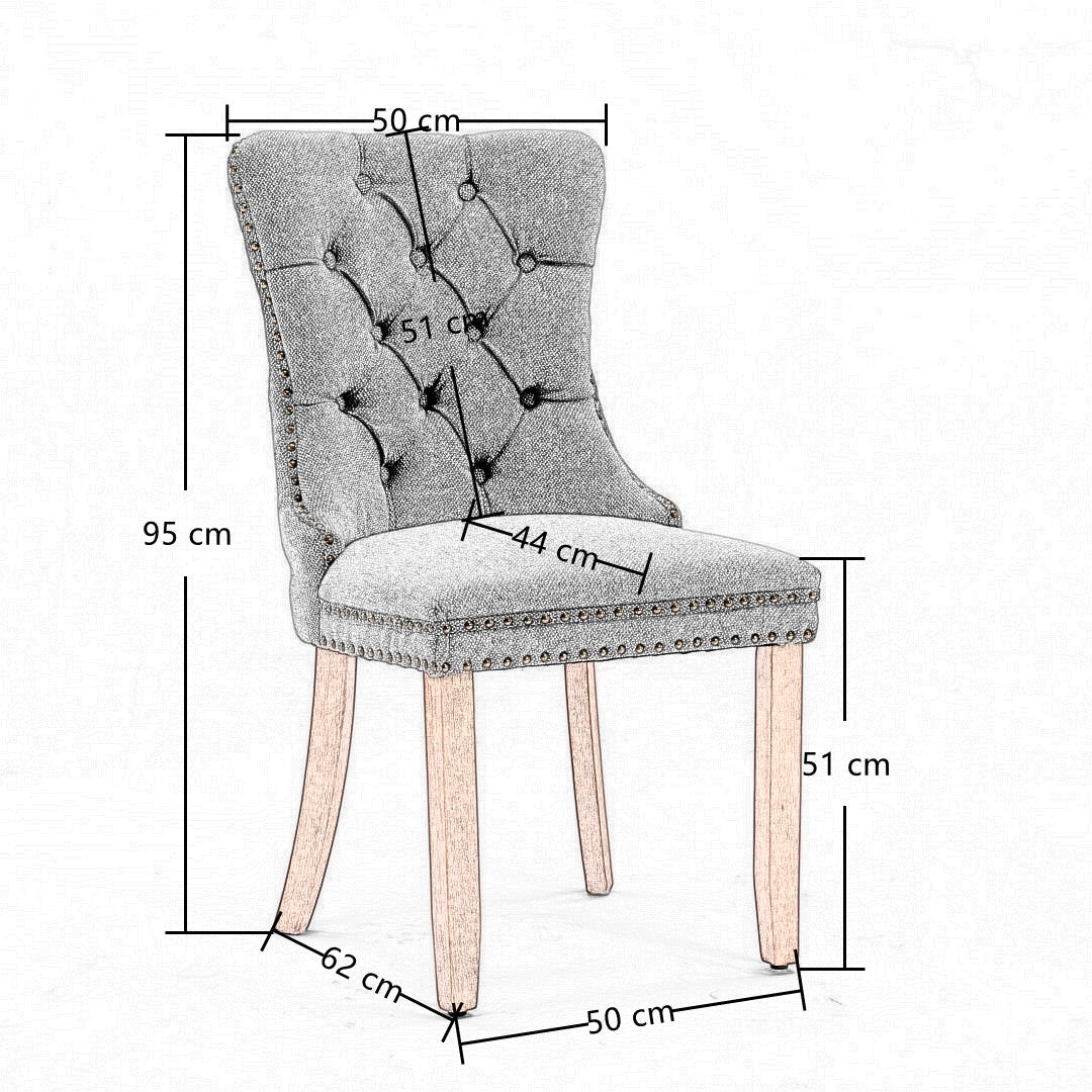 8x AADEN Modern Elegant Button-Tufted Upholstered Linen Fabric with Studs Trim and Wooden legs Dining Side Chair-Beige