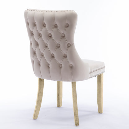 4x Velvet Upholstered Dining Chairs Tufted Wingback Side Chair with Studs Trim Solid Wood Legs for Kitchen