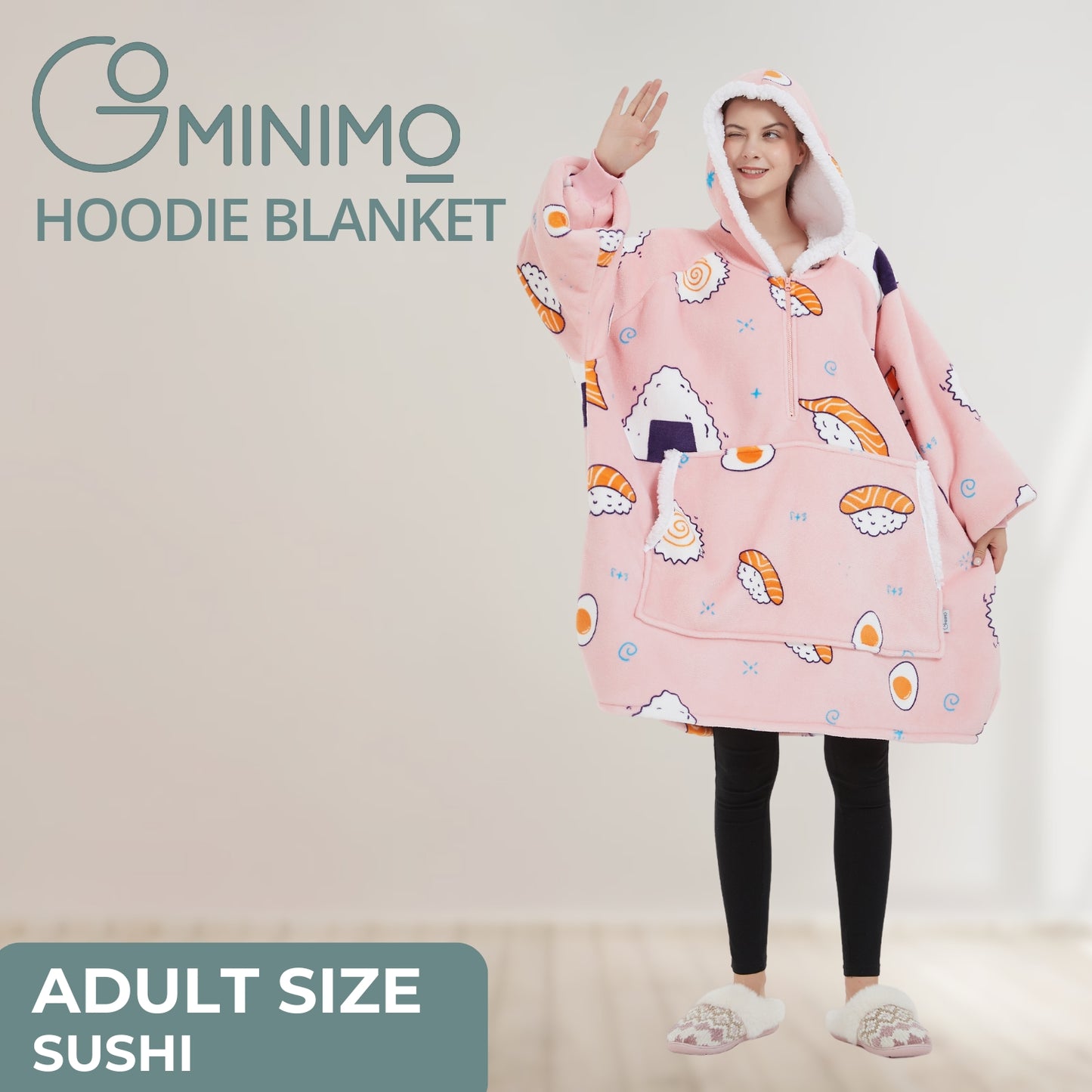 GOMINIMO Hoodie Blanket Adult (Pink Sushi）GO-HB-135-AYS