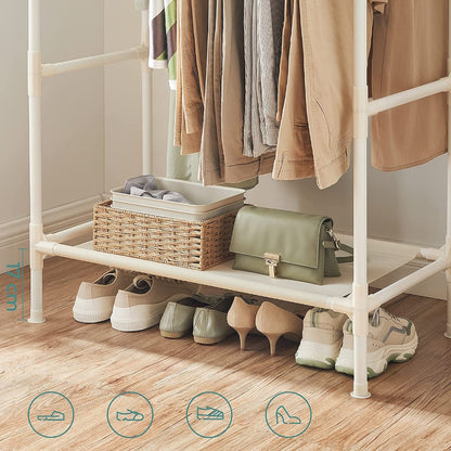 SONGMICS Metal Coat Rack with 2 Clothes Rails and Shelf RDR01WT