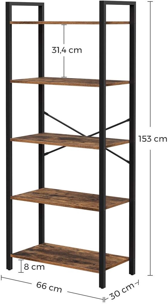 VASAGLE 5-Tier Storage Rack Bookshelf with Steel Frame Rustic Brown and Black LLS061B01