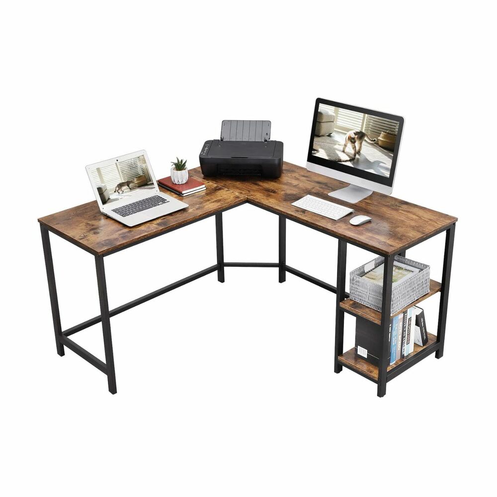 VASAGLE L-Shaped Computer Desk Rustic Brown and Black LWD72X